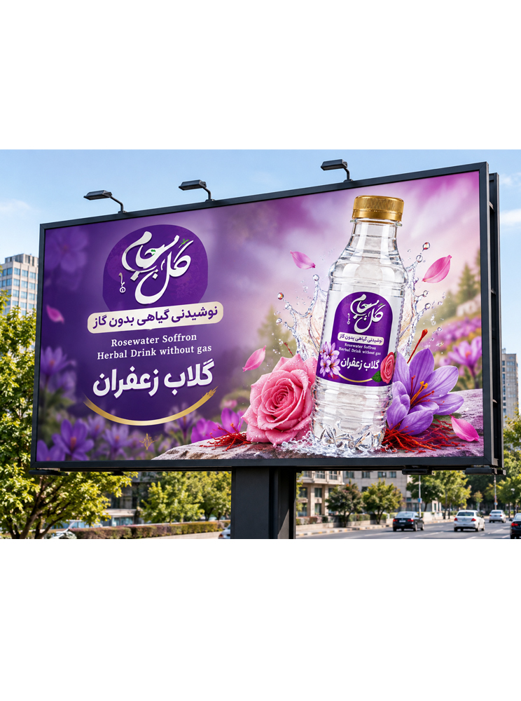 نوشیدنی گیاهی بدون گاز گلاب و زعفران گل جام نوشیدنی گیاهی بدون گاز گلاب و زعفران گل جام روی بیلبورد