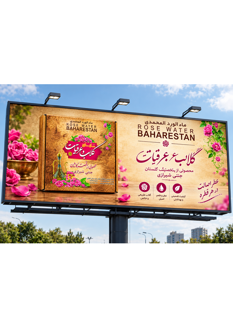 پک هدیه 4 عددی گلاب و عرقیات کاشان پک هدیه 4 عددی گلاب و عرقیات کاشان روی بیلبورد