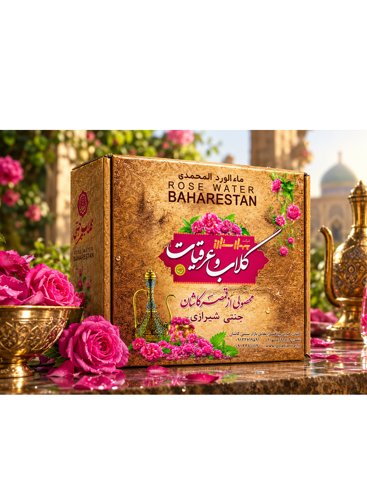 پک هدیه 4 عددی گلاب و عرقیات کاشان از نمای نزدیک پک هدیه 4 عددی گلاب و عرقیات کاشان